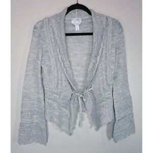 Talbots Alpaca Lace Knit Cardigan Tie Front Open Cardigan Grey‎ Size S